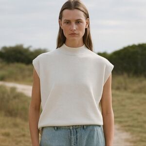 70s VTG Relaxed Fit Sleeveless Cream Knit Sweater Top Talon Zipper Size L USA